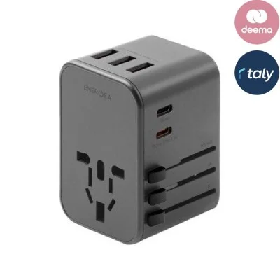 Energea Travelworld 2-Port Usb-C And 3-Port Usb-A 35W Pd Travel Adapter - Gunmetal